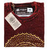 A maroon stonewashed cotton t-shirt with a gold mandala design and freedom text branded nomad sari medium size