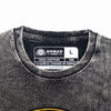 Black distressed stonewashed cotton t-shirt with faded look and nomad sari label in collar charcoal large size