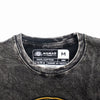 Black stonewashed cotton t-shirt with faded texture and nomad sari label made in nepal charcoal medium size
