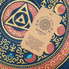 Stonewashed cotton t-shirt in blue with red patterns and gold mandala embroidery for stay wild moon child fans