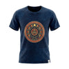 Dark blue stonewashed cotton t-shirt with short sleeves featuring a stay wild moon child design and moon phases circle