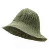 Olive green woven straw sun hat with bucket style made from natural straw for sun protection in moss green shade