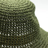 Olive green woven straw sun hat with breathable pattern and subtle beads along the brim for sun protection