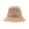 Beige woven straw sun hat with wide brim and open knit texture in rose blush color for sun protection