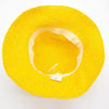 Bright yellow straw sun hat with a soft beige inner band woven from straw sun material