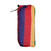 Striped hammock drawstring pouch with colorful red blue yellow and green textured fabric for carrying small items