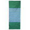 Striped indian cotton rug in blue and green with solid green borders made from soft cotton material