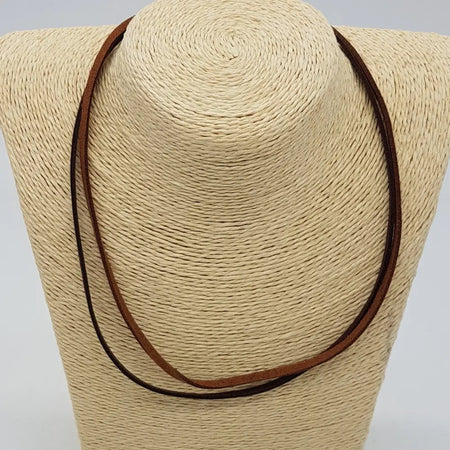 Brown suede leather cord necklace with sterling silver fittings and a brown leather neck strap