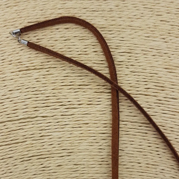 Brown suede leather cord necklace with silver toned 925 sterling silver clasp and fittings