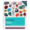 The crystal bible by judy hall is a hardcover book with a white cover, teal title text, and colorful crystal images