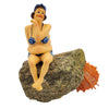 The Window, Milford Haven resin Bathing Beauties shelf-sitter figurine wearing a blue bikini, sitting on a rock.