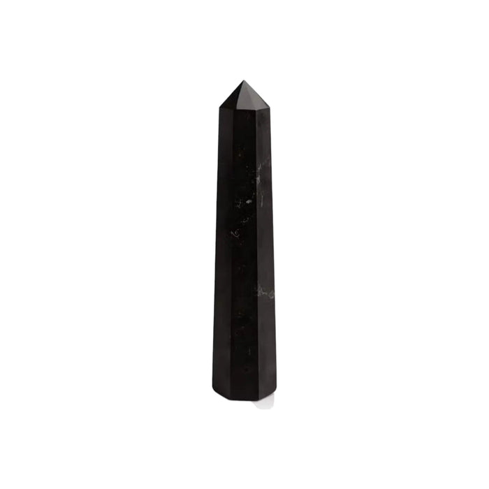 The Window, Milford Haven polished black tourmaline six-face obelisk crystal point for meditation and home decor.