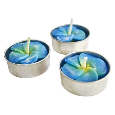 The Window, Milford Haven blue frangipani flower scented tealight candles hand painted in Thailand