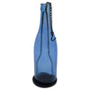 The Window, Milford Haven blue glass bottle tealight holder with a black metal hanging chain and base.