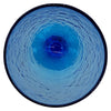 Top-down view of a The Window, Milford Haven ice blue recycled glass wine glass with a textured hammered finish.