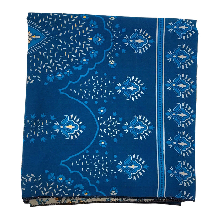 The Window, Milford Haven blue recycled sari scarf with intricate floral patterns and decorative border