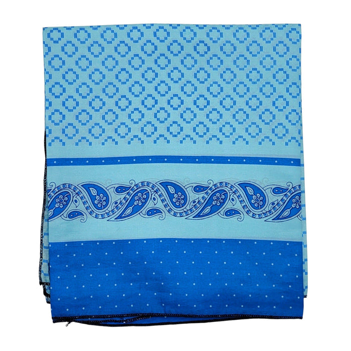 The Window, Milford Haven recycled sari scarf in shades of blue with paisley and geometric patterns