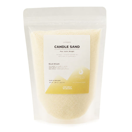 The Window, Milford Haven Blush Bloom fragranced candle sand in a 300g pouch with golden honey coloured wax beads.