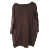 The Window, Milford Haven chocolate brown cotton tunic dress with nature-themed embroidery and long sleeves.