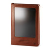 The Window, Milford Haven A5 notebook with a brown leather-effect cover and a reusable LCD wipe screen on the front.
