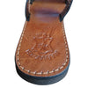 The Window, Milford Haven handmade brown leather sandal footbed with Marrakesh embossed detail and stitched edges.