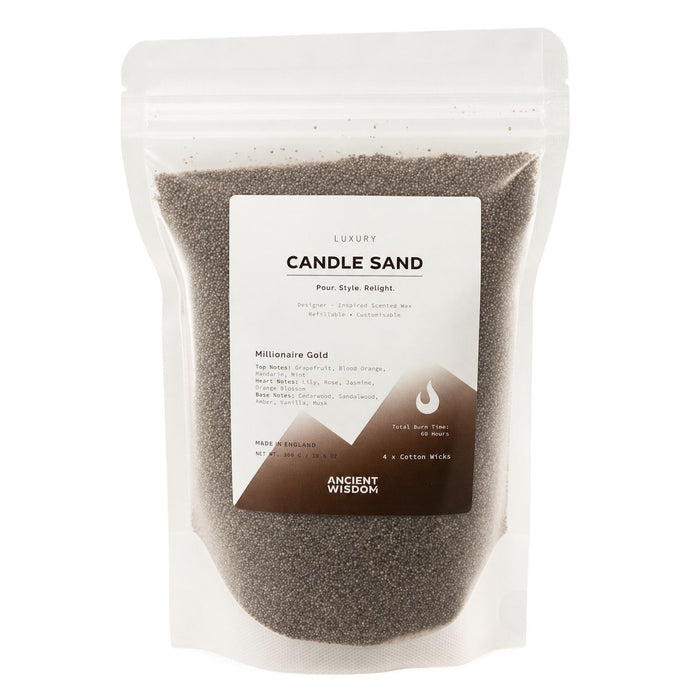 The Window, Milford Haven chocolate brown Millionaire Gold scented candle sand in a 300g refillable pouch.