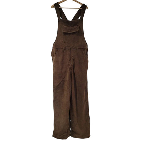 The Window, Milford Haven chocolate brown jumbo cord dungarees with front pocket and adjustable straps.