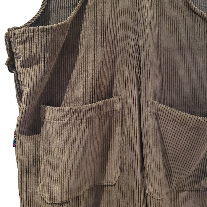The Window, Milford Haven chocolate brown jumbo cord dungarees featuring large patch pockets and textured cotton fabric.