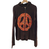 The Window, Milford Haven chocolate brown cotton zip-up hoodie featuring a colourful peace symbol with toadstool motif.
