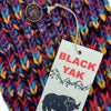 The Window, Milford Haven chunky hand-knit wool scarf in electric stripe grape with Black Yak branding and tag