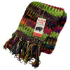 The Window, Milford Haven chunky hand-knit 100% wool scarf in electric green stripes with multi-coloured fringe