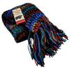 The Window, Milford Haven chunky hand-knit 100% wool scarf in electric blue stripes with colourful fringe detail.
