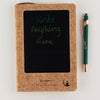 The Window, Milford Haven A5 cork leather effect notebook with a reusable LCD wipe screen and matching green pen.