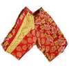 The Window, Milford Haven cropped Kantha cotton trousers featuring a red waistband and vibrant floral patchwork design.