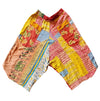 The Window, Milford Haven cropped Kantha cotton trousers featuring a vibrant patchwork design and red elastic waistband.