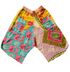 The Window, Milford Haven cropped Kantha trousers in cotton with patchwork floral patterns and a pink waistband.