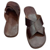 The Window, Milford Haven handmade dark brown genuine leather sandals for men with a minimalist crossed strap design.