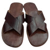 The Window, Milford Haven handmade dark brown leather sandals for men with a minimalist crossed strap design.