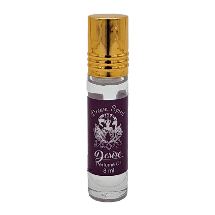 The Window, Milford Haven Dream Spirit Desire roll-on perfume oil in an 8ml glass bottle with a gold cap.