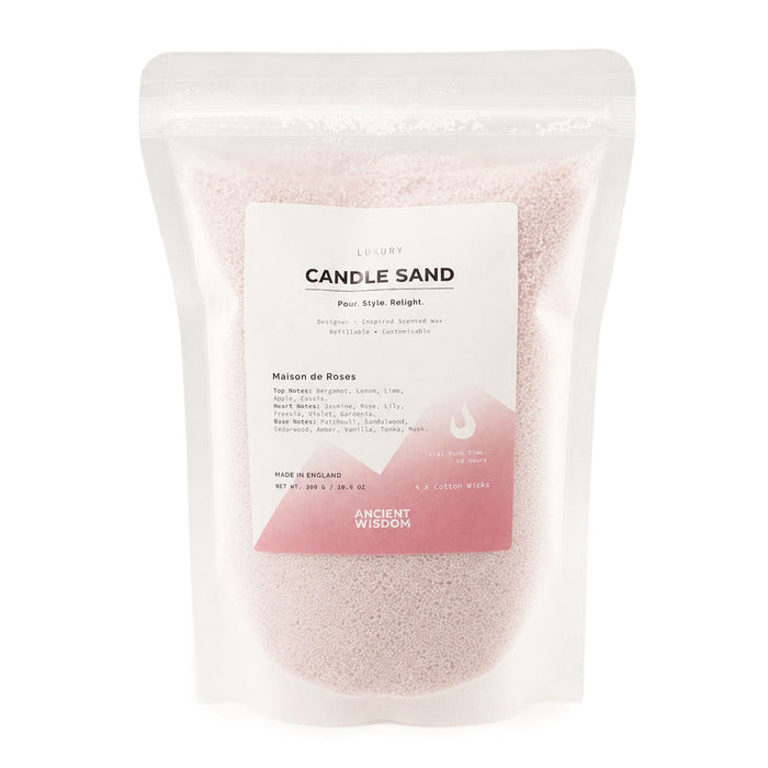 The Window, Milford Haven Maison de Roses dusty rose fragranced candle sand in a 300g refillable pouch.