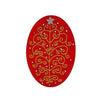 The Window, Milford Haven hand-embroidered red Christmas card featuring a gold stitched tree with sequin accents.