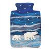 The Window, Milford Haven Black Yak wool felt hot water bottle featuring a hand-stitched polar bear and cub design.