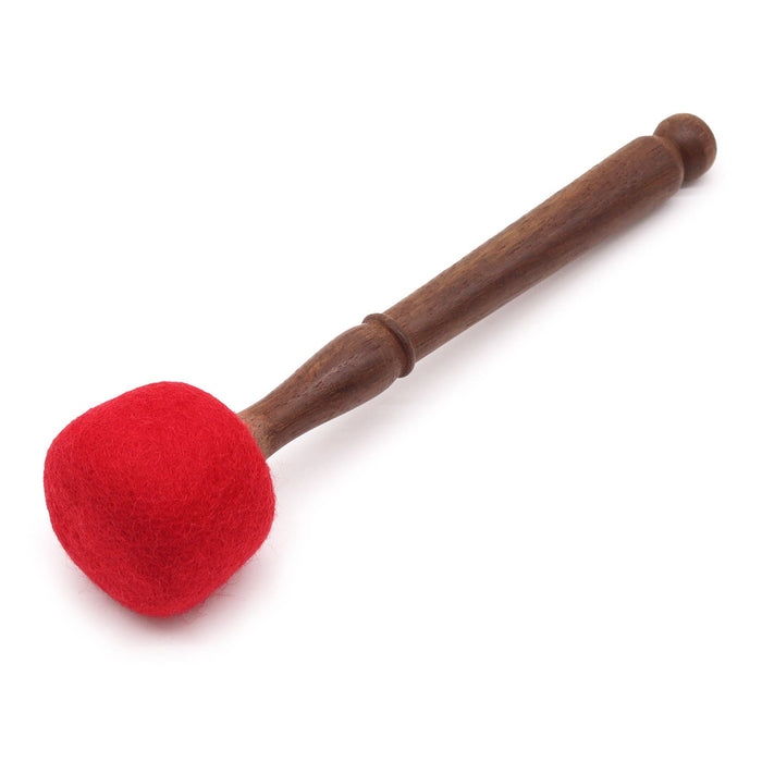 The Window, Milford Haven 23cm large felted gong stick with a red wool head and dark Terminalia Elliptica wood handle.
