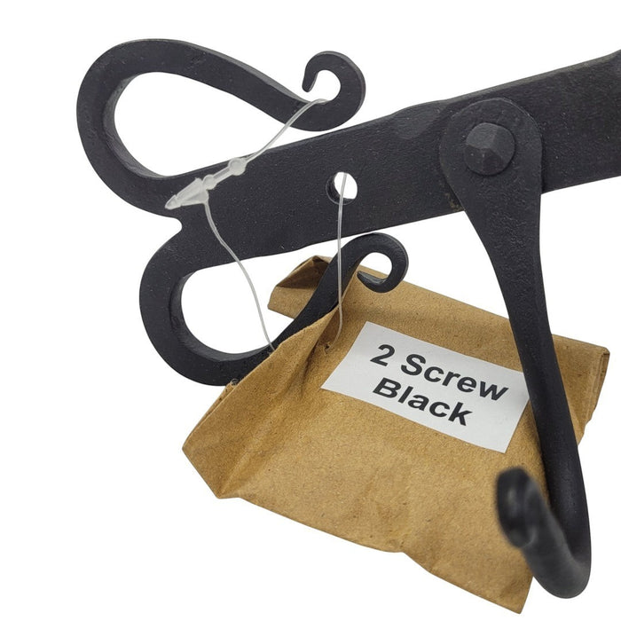 The Window, Milford Haven forged black metal heart-shaped wall hanger with four hooks and included mounting screws.