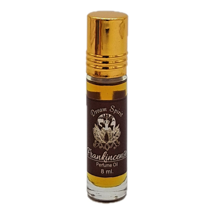 The Window, Milford Haven Dream Spirit Frankincense roll-on perfume oil in an 8ml glass bottle with a gold cap.