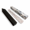 The Window, Milford Haven set of three polished gemstone obelisk points in black tourmaline, clear quartz, and granite.