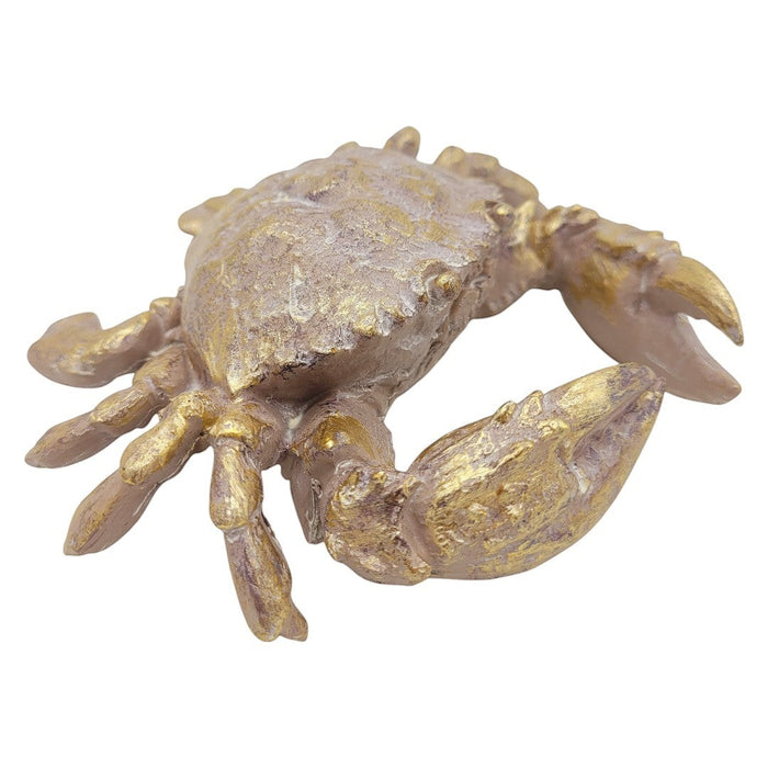 The Window, Milford Haven gold-coloured resin crab ornament with detailed shell texture for nautical home decor.