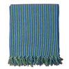 The Window, Milford Haven recycled cotton throw in green and blue stripes with decorative tasselled fringe edges.