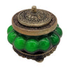 The Window, Milford Haven green Kamasutra scented soy candle in an antique-style pumpkin glass jar with metal lid