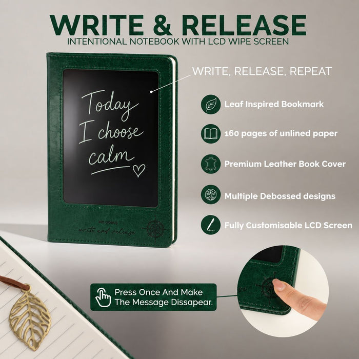 The Window, Milford Haven Doodlers Delight green leather-effect A5 notebook with a reusable LCD wipe screen cover.